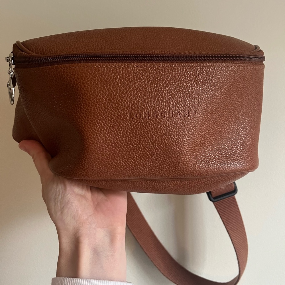 Longchamp Brown Pebbled Leather Belt Bag